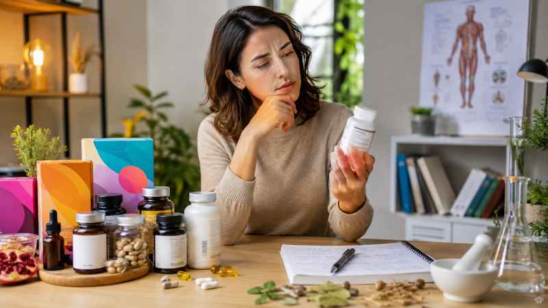 Personne comparant plusieurs compléments alimentaires