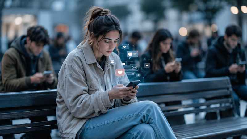 Personne seule utilisant son téléphone dans un lieu public