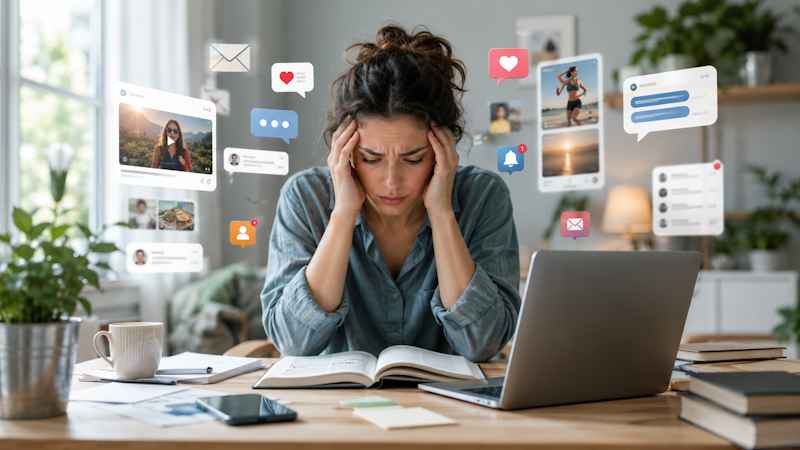 Personne submergée par les notifications et ayant du mal à se concentrer